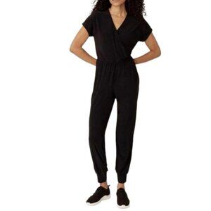 New Marallis Black Short Sleeved V-neck Stretch Jumpsuit Size Medium bin 4C
